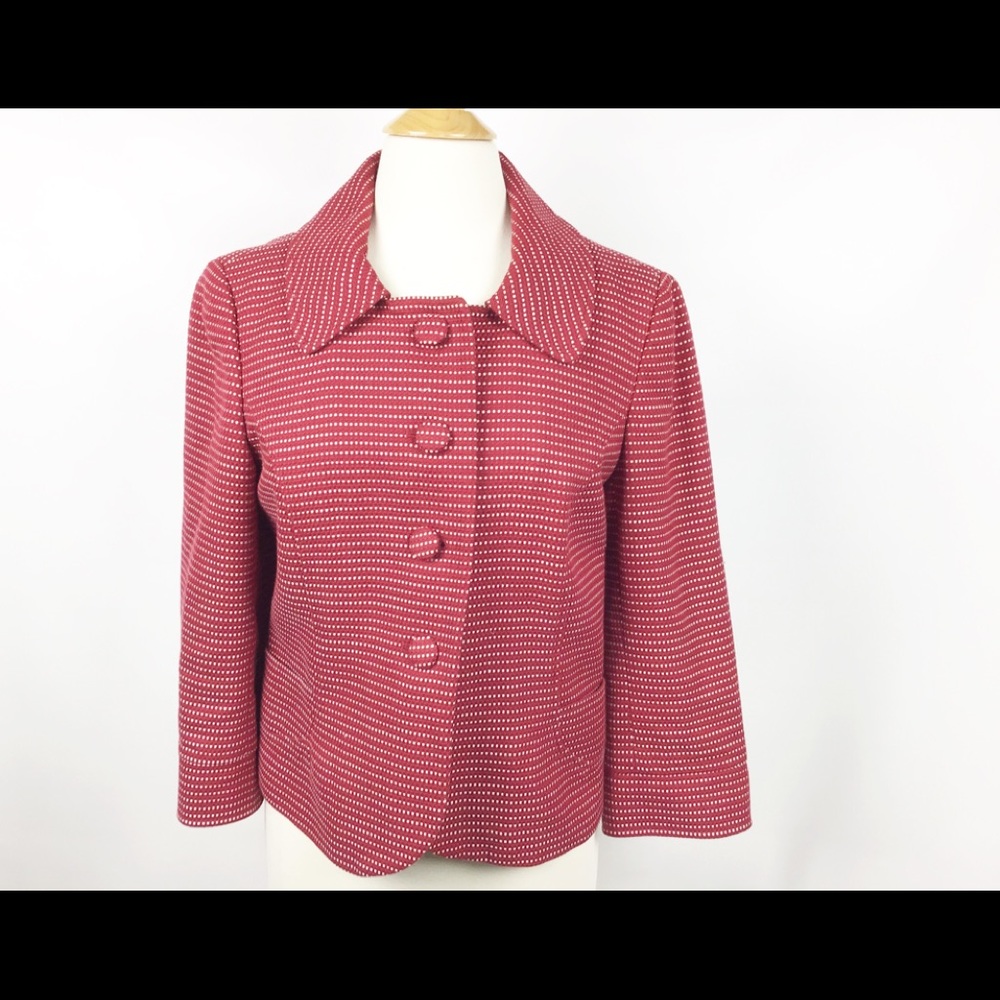 ANN TAYLOR 3/4 SLEEVE ROUND BUTTON TEXTURED BLAZER